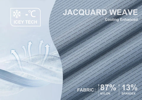 Jacquard Golf Polo Shirts For Men With Moisture Wicking Tech fabric detail showing jacquard weave with cooling enhanced nylon-spandex.