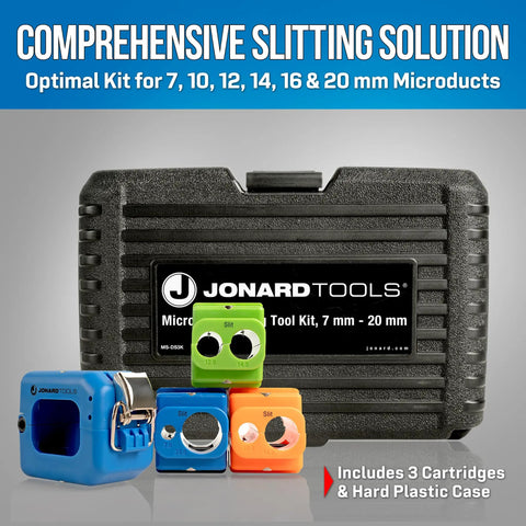 Microduct Slitting Tool Kit For 7 Mm To 20 Mm Ducts Six Diameter Coverage Clean Precise Cuts Ultra Lightweight Under 6 Oz Compact Field Ready With Tether Hole, case and cartridges