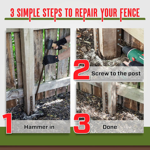 Pack Of 2 Easy Fence Post Repair Kit For Fixing One Broken Wood Post, Quick And Simple To Install With Durable Steel Stakes