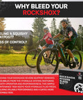 Cyclists riding mountain bikes with RockShox Reverb Bleed Kit in foreground. Pro Grade Hydraulic Bike Brake Bleed Kit for RockShox Reverb Stealth and X Loc Includes Reusable Syringes and Durable Fittings Keeps Your Mountain Bike Brakes Smooth Responsive No Fuss Bleeding.