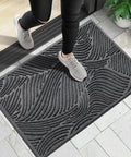 All Weather Outdoor Doormat With Simple Stripes Waterproof Non Slip Heavy Duty Front Door Mat For Indoor Garage And Patio Dark Grey 29 By 17 Inches Now