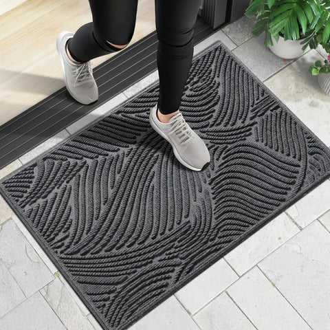 All Weather Outdoor Doormat With Simple Stripes Waterproof Non Slip Heavy Duty Front Door Mat For Indoor Garage And Patio Dark Grey 29 By 17 Inches Now