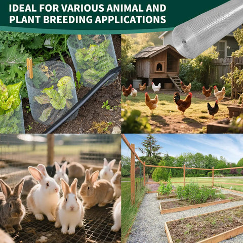 Heavy Duty 19 Gauge Hardware Cloth 16X50 Ft Roll Featuring Half Inch Square Mesh Rustproof Steel Fence Wire For Poultry Coops And Backyard Rodent Guard in garden and animal settings.