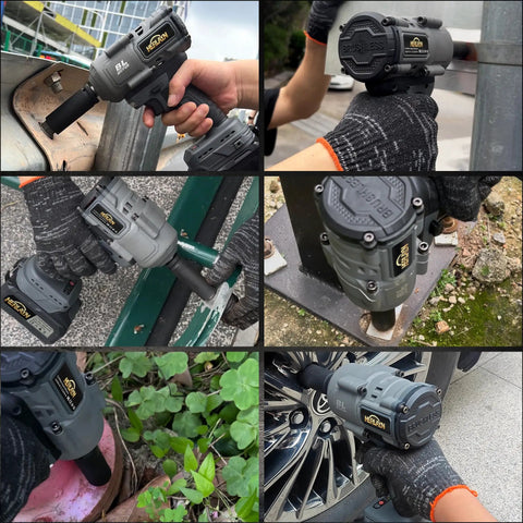 Pro Grade Heavy Duty 1/2 Inch Cordless Impact Wrench With Brushless Motor And 1760Nm Torque used on various bolts and nuts.