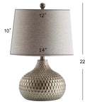 Antique Brown Honeycomb Resin Table Lamp With Teardrop Textured Base And Gray Linen Drum Shade LED Bulb Included