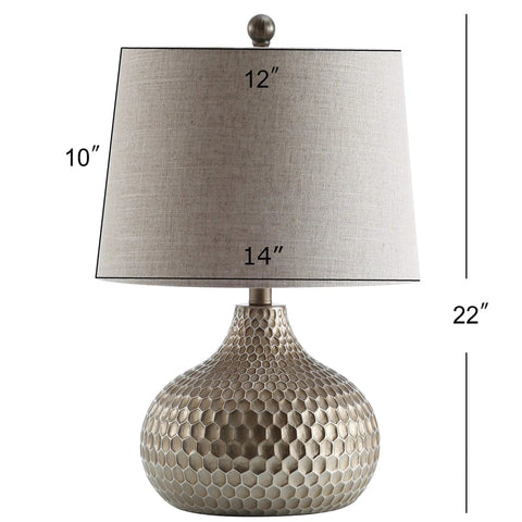 Antique Brown Honeycomb Resin Table Lamp With Teardrop Textured Base And Gray Linen Drum Shade LED Bulb Included