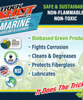 Dockside Ready Marine Grade Lubricant And Penetrating Oil For Boats And Gear packaging with product features and certifications