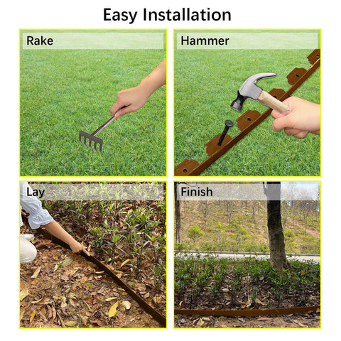 Pro Grade Landscape Edging Kit 33 Foot Long By 4 Inch High Flexible Plastic No Dig Border With 30 Spikes Easy Install steps