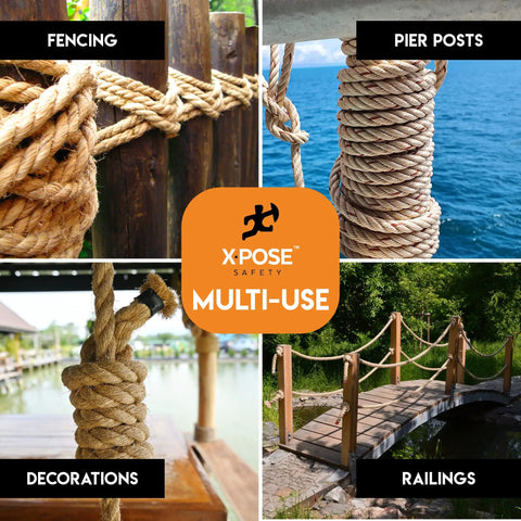 Heavy Duty 1/4 Inch 600 Ft Three Strand Manila Rope For Nautical Decor on fencing, pier posts, and railings.