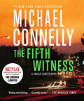 Cover of 'The Fifth Witness', a gripping legal thriller by Michael Connelly, featuring a city street at sunset.