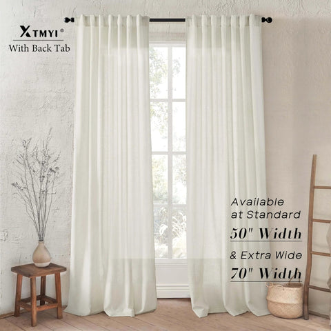 108 Inch Linen Look Curtains Set Of 2 Panels For Ceiling Track System With Hooks Sheer Light Filtering For Living Room And Bedroom Cream Color Extra Long Nine Foot Length Blended Cotton Linen Polyester Drapes Soft And Breathable