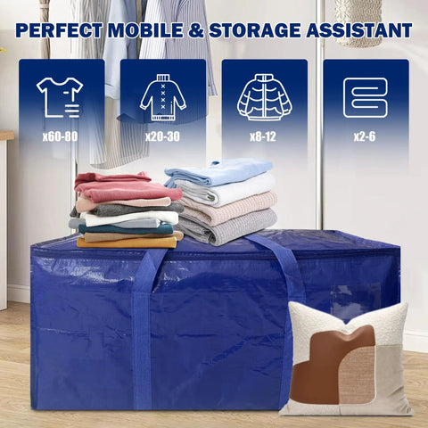 8 Pack Heavy Duty Large Moving Bags With Tough Zippers And Built In Carry Handles For Easy Heavy Lifting, Sturdy blue storage bag