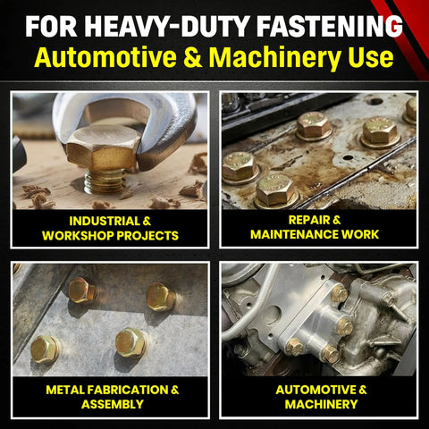 Heavy Duty 1/4-20 X 1 Inch Grade 8 Hex Head Bolt Quenched Tempered Alloy Steel Design For Dead Tight Security And Rugged Workbench Projects Or Street Rod Restos used in automotive and machinery applications.