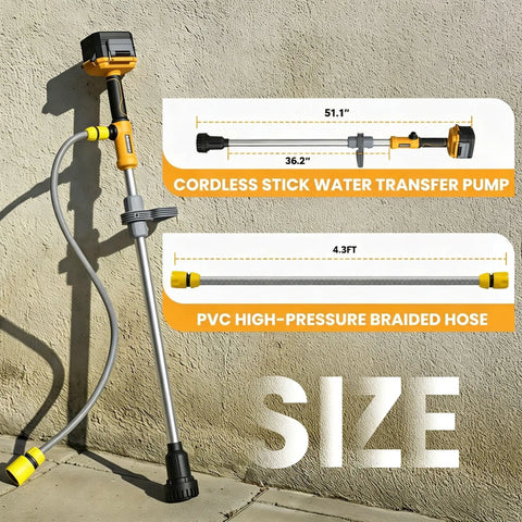 Brushless Cordless Stick Water Transfer Pump Go-To For 20V Max Battery Power 780 GPH Submersible Utility Pump size diagram