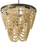Two Tier Draped Wood Bead Chandelier In Gold Washed Metal With Ivory Beads, 10 Ft Cord And 6 Ft Chain, close-up of beads