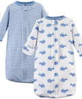 Unisex Cotton Long Sleeve Wearable Sleep Sack For Babies, Cozy Safe Sleep Blanket With Blue Whales Pattern, 3-9 Months