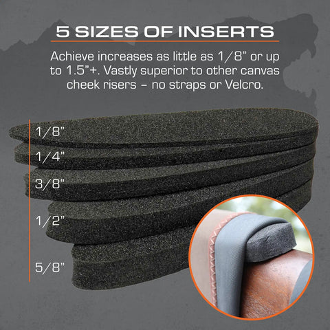 Comb Raising Kit Version 2 For Guns Adjustable Cheek Riser Stock Ammo Holder Improve Comfort And Accuracy Recoil Reduction Premium Neoprene Made In USA Right Handed Gun Accessory Black foam inserts