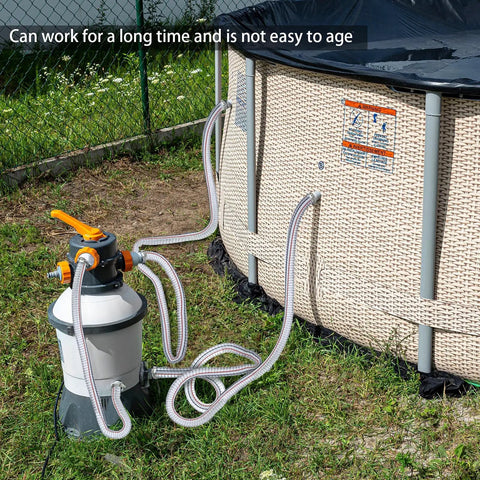 Heavy Duty Steel Wire Flexible PVC Vacuum Hose 1 Inch Inner Diameter 10 Ft With Fasteners connected to a pool pump.