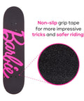 Kids Cruiser Skateboard With Printed Graphic Grip Tape showing Barbie design, focus on non-slip surface for better riding