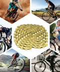 Collage of cyclists with Gold 6 To 12 Speed Bike Chain For Road And Mountain Bikes, high-strength forged steel, 116 links