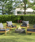 Fade Resistant Outdoor Chair Cushions Set Of 4, 24x24 Deep Seat Patio Cushions For Chairs And Sofas, Quick Drying Fabric, High Density Foam, Weatherproof Comfort In Gray on wooden patio chairs around fire pit in garden.