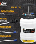 10.5 Liter Oil Extractor Pump For Engine Fluids Dual Manual And Pneumatic Power with sealing cap and detailed tube specifications.