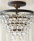 Oil Rubbed Bronze 13 Inch LED Flush Mount Ceiling Light Fixture With Clear Crystal Drum Shade Modern Glam Style