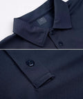 Close-up of the Men's Navy Polo Shirt Short Sleeve Hike Ready and Hunt Ready, Quick-Dry Polyester Pique, Tactical Style With 3-Button Placket