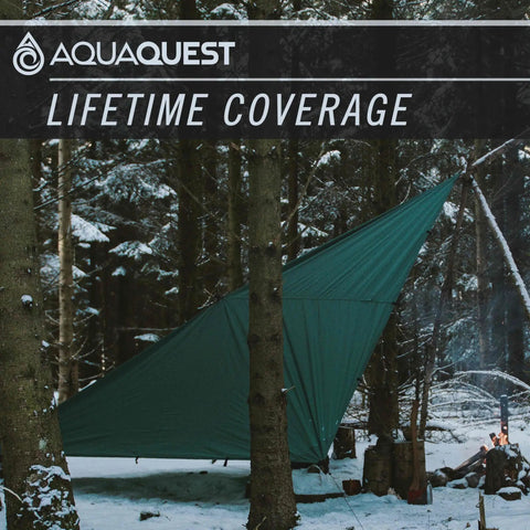 Ultralight Waterproof Tarp For Backpacking And Thru-Hiking, Seam-Taped 5,000 Mm Rain Fly, shown in a snowy forest setup