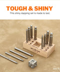 1 Inch Square Dapping Block With 12 Dapping Punches Set For Jewelry Making displayed on wooden stand