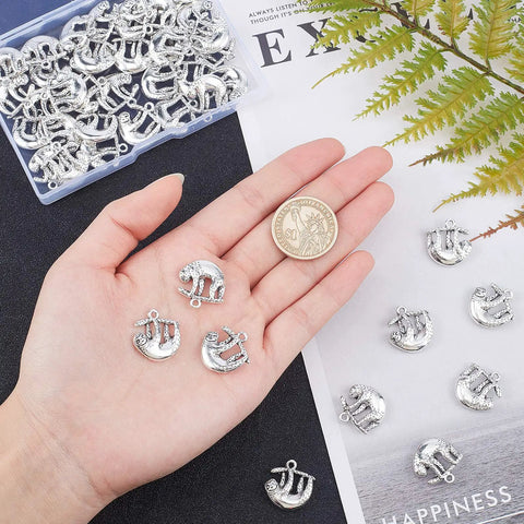 50Pcs Silver Alloy Sloths Charms Pendants For DIY Jewelry Making And Crafting Tibetan Style Antique Silver Finish