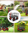 Heavy Duty Garden Wagon Cart With 1400 Lbs Capacity And Mesh Sides That Detach To Flatbed, 2 In 1 Handle, 16 Inch Tires in garden use
