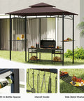 8x5 Grill Gazebo All Weather Outdoor BBQ Canopy With Steel Frame Two Shelves And Utensil Organizer Bottle Opener Rustproof