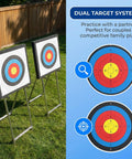 High Density EVA 20 Inch Archery Target Set for Backyard Practice, showing dual targets on stands in outdoor setting.