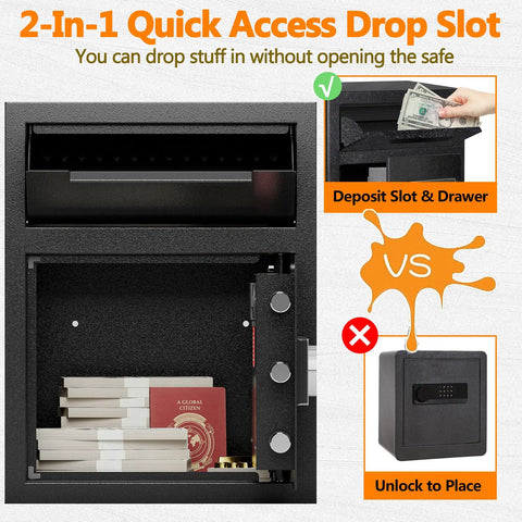 Heavy Duty Depository Drop Safe With Front Drop Slot And Fireproof Construction, Digital Combination Lock, Anti Fishing Design