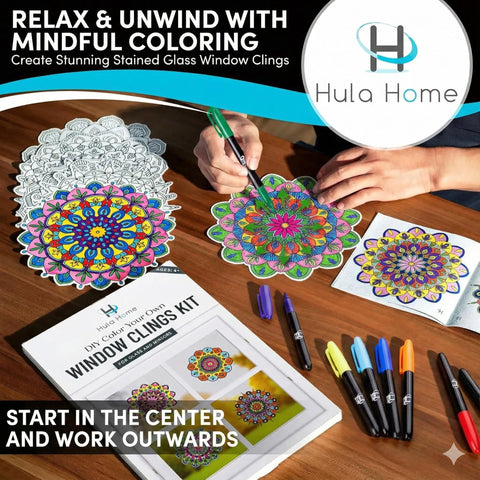 Stained Glass Mandala Art Kit For DIY Window Clings With Markers Ten Suncatchers A Fun And Chill Hobby For Adults Kids Teens And Seniors