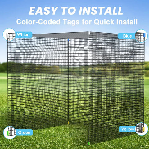 Golf Practice Hitting Net For Backyard Driving Range And Garage Batting Cage, 10 x 10 x 10 Ft, color-coded for easy setup