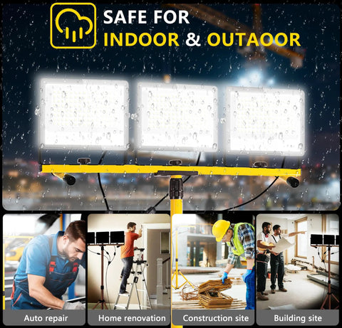 Ridiculously Bright 45000 Lumen LED Work Light With Stand Three Head Portable Tripod Light for indoor and outdoor