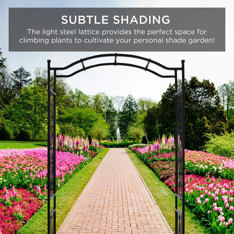 Built Tough 92 Inch Steel Garden Arch Arbor Trellis For Outdoor Yard Garden Climbing Plants With Decorative Wire Lattice Black