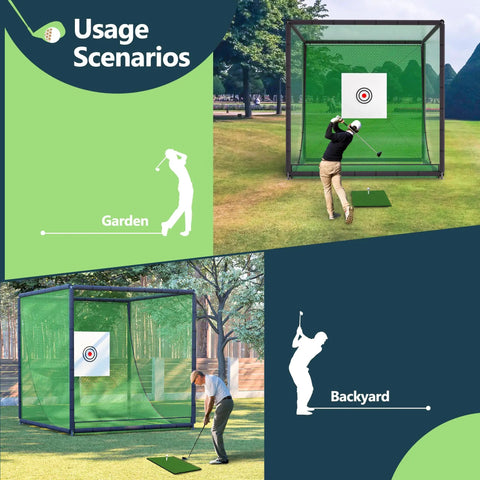 Backyard Golf Practice Net Cage With Metal Frame Auto Ball Return Easy Setup Hitting Net Kit in garden and backyard use