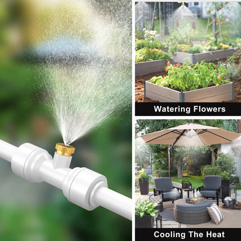 Outdoor Patio Misters Misting System Bundle For Yard Cooling, 100 Ft Line With 30 Brass Mister Heads in garden and patio scenes