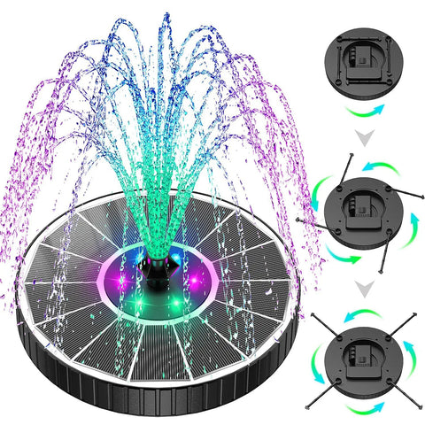 Sun Powered 3.5W Glass Solar Fountain With Swivel-Out Rods LED Lights 2000mAh Battery And 7 Nozzles Outdoor Bird Bath Water Pump