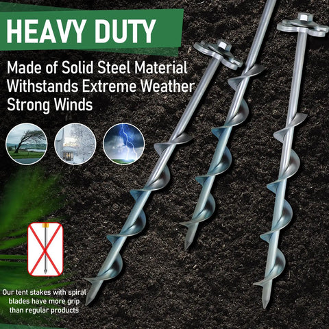 Built Tough Heavy Duty Ground Anchors Screw In Stakes 12 Inch 4 Pack on soil with spiral blades and steel material