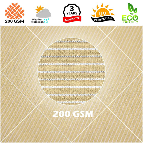 Close-up of 200 GSM HDPE fabric for Beige Right Triangle Sun Shade Sail Canopy for Outdoor Patio 12 ft by 12 ft by 17 ft Built Tough Heavy Duty UV