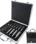 13-piece S&F Stead & Fast annular cutter set in a metal case for magnetic drill press; diameters 7/16–1-1/16 in