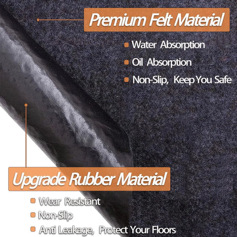 Close-up of 6.6 By 8.5 Foot Garage Floor Mat For Under Cart And Golf Cart Parking Oil Spill Mat showing felt and rubber materials.