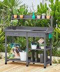 Outdoor Potting Bench Table All In One Garden Workstation with Drawer Adjustable Shelf Removable Sink Hooks in Gray Finish