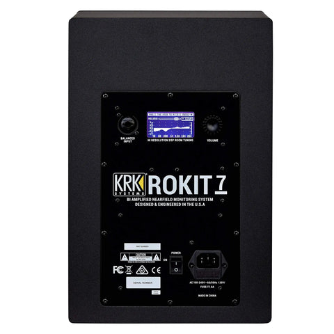 Back view of Rokit 7 G4 Studio Monitor Speaker Bundle Pair In Black With Kevlar 7 Inch Woofer And 1 Inch Tweeter Bi Amp Class D Power