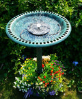 28 Inch Solar Powered Bird Bath With 3.5 Watt Fountain Kit And 8 Nozzles For Outdoor Backyard Garden Courtyard Weather Resistant Polyresin Pedestal Green Finish