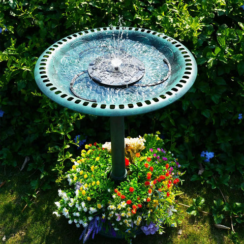 28 Inch Solar Powered Bird Bath With 3.5 Watt Fountain Kit And 8 Nozzles For Outdoor Backyard Garden Courtyard Weather Resistant Polyresin Pedestal Green Finish